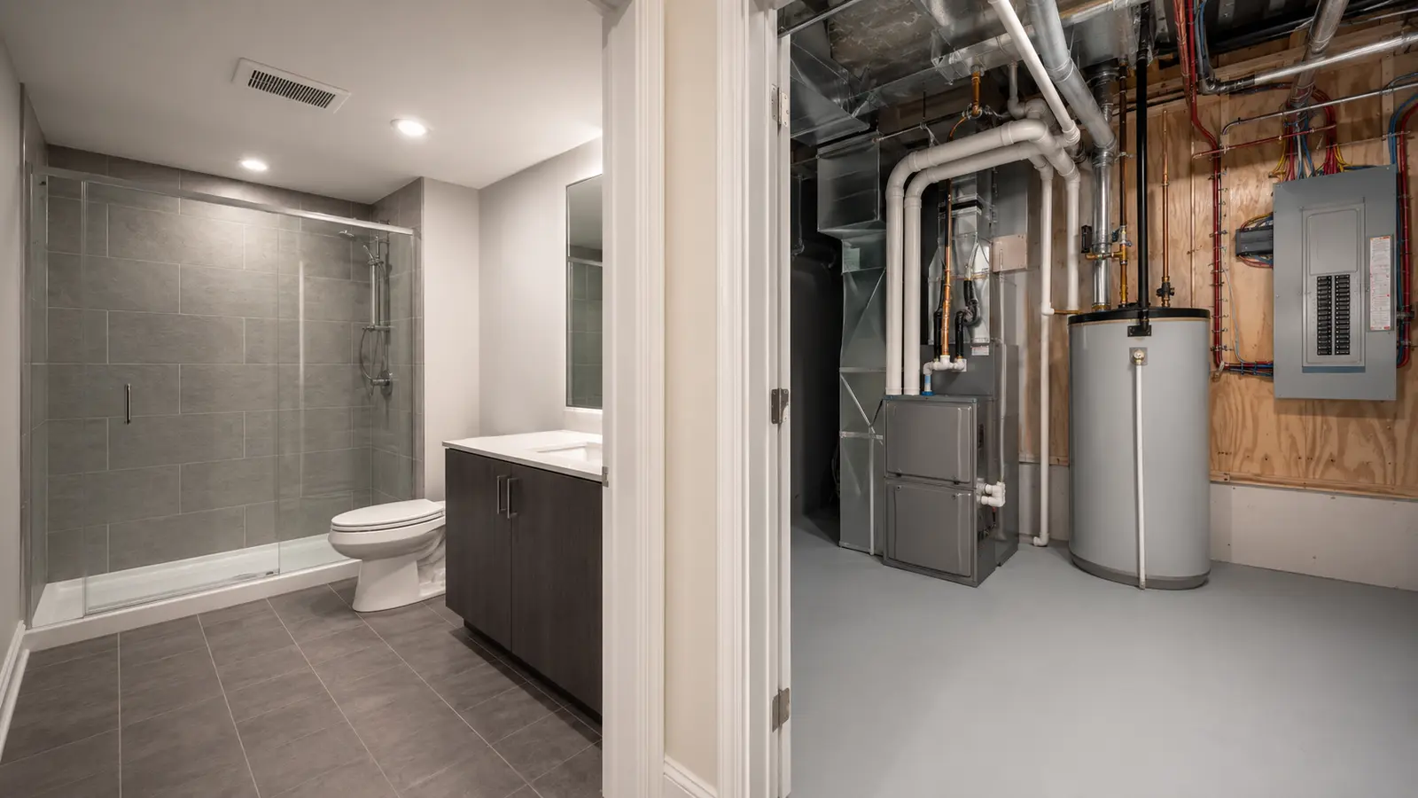 Finished basement: Bathroom and Utility Zone