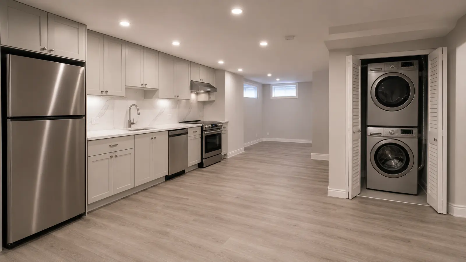 Finished basement: Kitchen and Laundry Zone