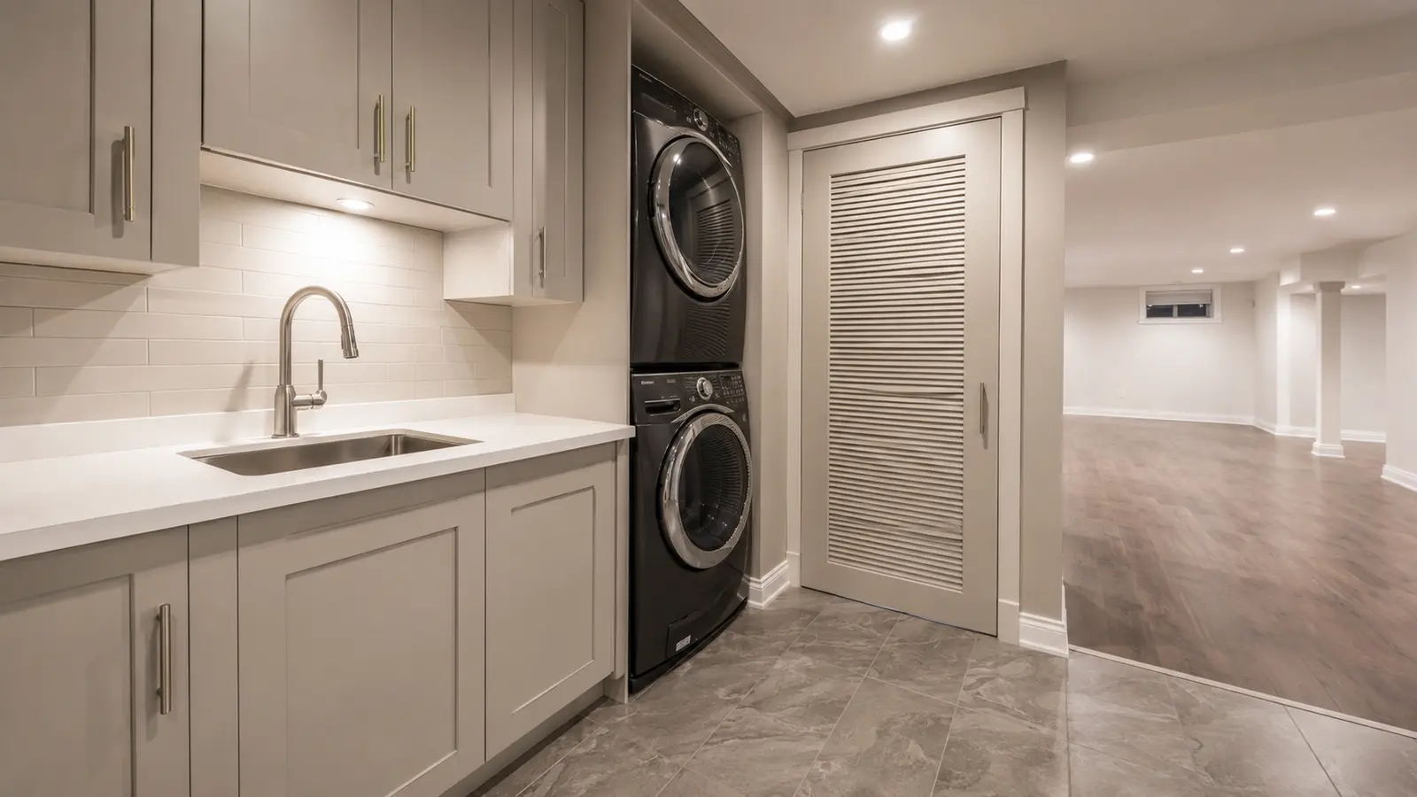 Finished basement: Laundry and Storage